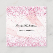 赤面ピンク大理石プロフィール写真qrコード スクエア名刺 (正面)