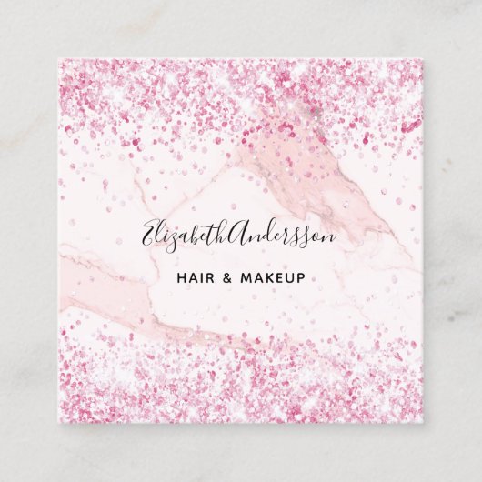 赤面ピンク大理石プロフィール写真qrコード スクエア名刺 (正面)