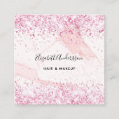 赤面ピンク大理石プロフィール写真qrコード スクエア名刺 (正面)