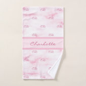 赤面ピンク大理石モノグラムイニシャルパターン名 バスタオルセット (ハンドタオル)