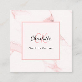 赤面ピンク大理石モノグラムエレガントQRコード スクエア名刺