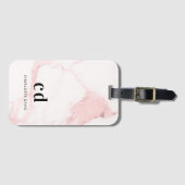赤面ピンク大理石モノグラム名ミニマル主義者 ラゲッジタグ (正面横)