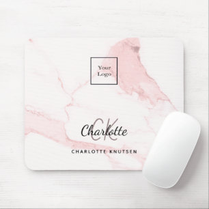 赤面ピンク大理石モノグラム名事業ロゴ マウスパッド