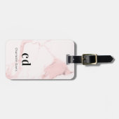 赤面ピンク大理石名モノグラムイニシャル ラゲッジタグ (正面横)