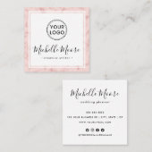 赤面ピンク大理石縁どカスタムロゴエレガント スクエア名刺 (正面/裏面)