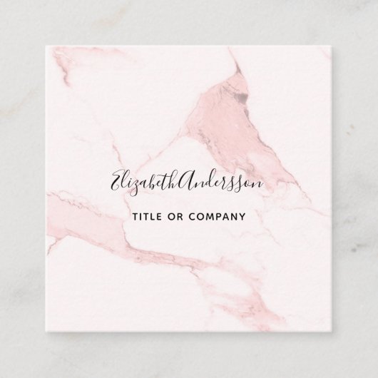 赤面ピンク大理石金ゴールドプロフィール写真QRコード スクエア名刺 (正面)