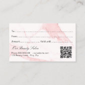 赤面ピンク大理石qrコードギフト証明書 名刺 (裏面)