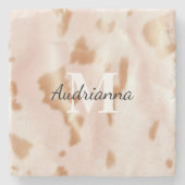 赤面ピンク女性のカーボーイコウィドモノグラム ストーンコースター (正面)