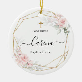 赤面ピンク幾何フローラバプテスセラミック セラミックオーナメント