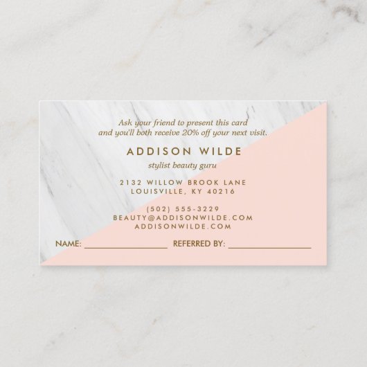 赤面ピンク幾何大理石モダン 紹介カード (裏面)