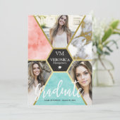 赤面ピンク幾何学写真コラージュ卒業 案内状 (スタンド正面)
