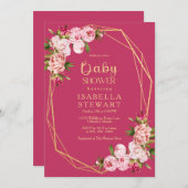 赤面ピンク幾何王室のホットピンク赤ちゃんシャワー 招待状 (正面/裏面)