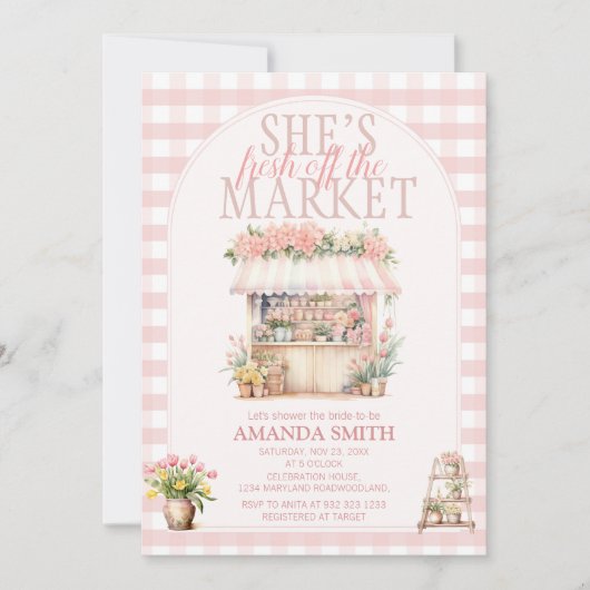 赤面ピンク彼女は市場から出たばかりのフローラ 招待状 (正面)