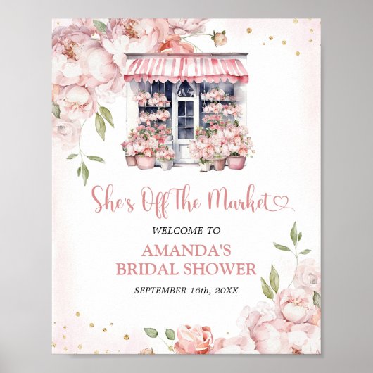 赤面ピンク彼女は市場から外れているブライダルシャワー標識 ポスター (正面)