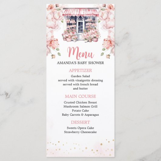 赤面ピンク彼女は市場のブライダルシャワー メニュー (裏面)