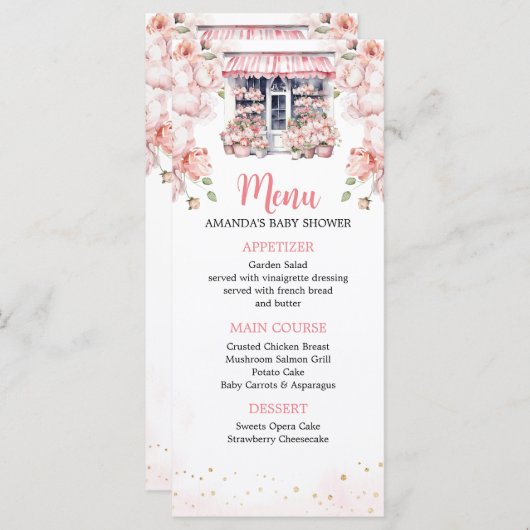 赤面ピンク彼女は市場のブライダルシャワー メニュー (正面/裏面)