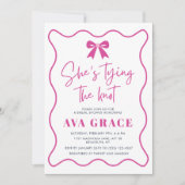 赤面ピンク彼女は結び目ブライダルシャワー 招待状 (正面)