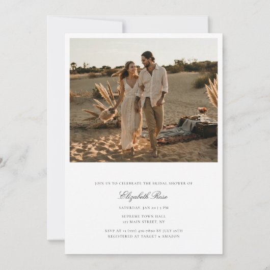 赤面ピンク恋しく思グ・グリーンへブライダルシャワー写真 招待状 (裏面)