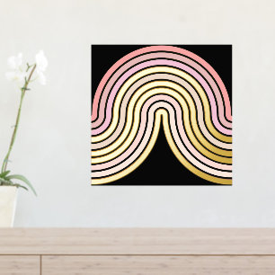 赤面ピンク抽象芸術ウェーブラインアートパターン金ゴールド 箔ポスター