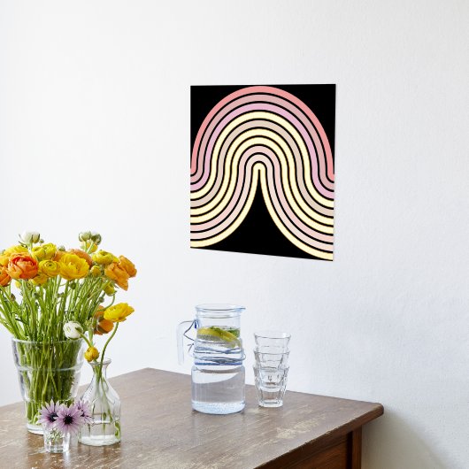 赤面ピンク抽象芸術ウェーブラインアートパターン金ゴールド 箔ポスター (レイダウン (キッチン))