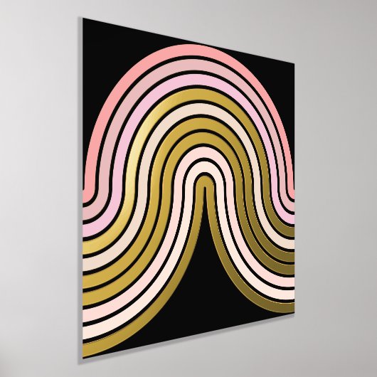 赤面ピンク抽象芸術ウェーブラインアートパターン金ゴールド 箔ポスター (レイダウン)