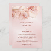 赤面ピンク抽象芸術フラワーフォト結婚ズ 招待状 (正面/裏面)