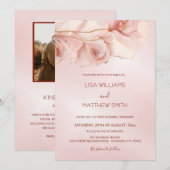 赤面ピンク抽象芸術フラワーフォト結婚ズ 招待状 (正面/裏面)