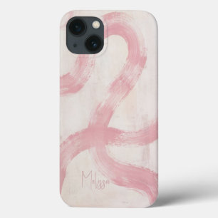 赤面ピンク抽象芸術曲線フェミニン iPhone 13ケース