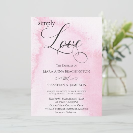*~*赤面ピンク抽象芸術水結婚色 招待状 (スタンド正面)