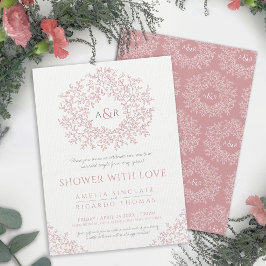 赤面ピンク描の葉モノグラムのカップルのシャワー 招待状