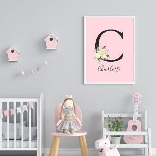 赤面ピンク文字'C'子供部屋名ウォールアート ポスター