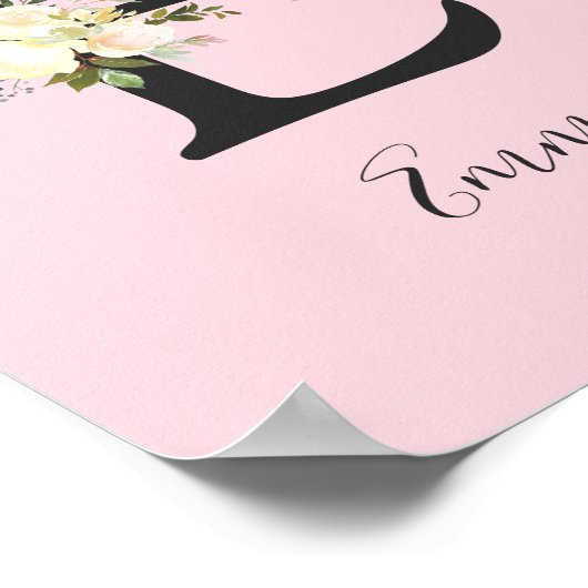 赤面ピンク文字'E'子供部屋名ウォールアート ポスター (角)