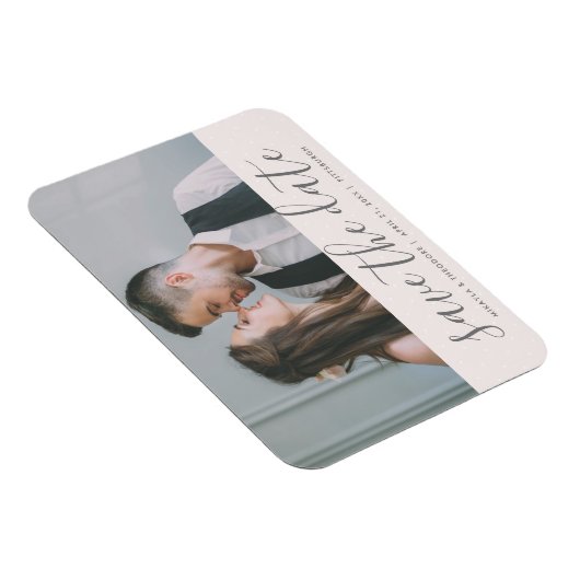 赤面ピンク日付の結婚写真を保存 マグネット (右側)