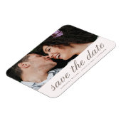 赤面ピンク日付の結婚写真を保存 マグネット (左側)