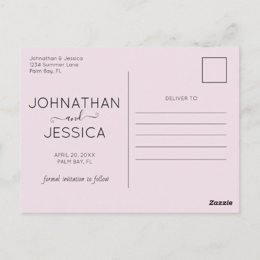 赤面ピンク日付写真カレンダーはがきを保存 ポストカード (裏面)