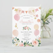 赤面ピンク春フローラガールバースデーパーティー 招待状 (スタンド正面)