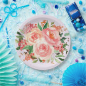 赤面ピンク春フローラブーケ ペーパープレート (パーティー)