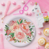 赤面ピンク春フローラブーケ ペーパープレート (パーティー)