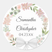 赤面ピンク春フローラリースエレガントな結婚式 ラウンドシール (正面)