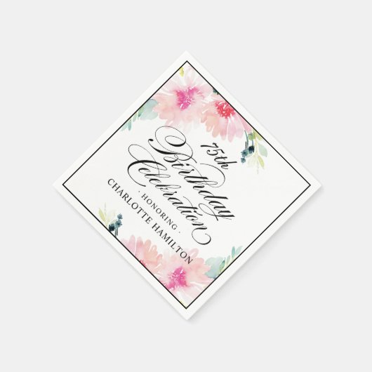 赤面ピンク春フローラ水彩誕生日 スタンダードカクテルナプキン (角)