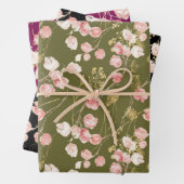 赤面ピンク春夏の庭のパターン ラッピングペーパーシート (インサイチュ)