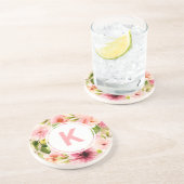 赤面ピンク春水彩フラワーズモノグラム コースター (側面)