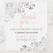 赤面ピンク書道グレー結婚レースありがとう ワインラベル (シングルラベル)