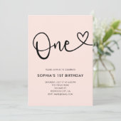 赤面ピンク書道ハート1歳 招待状 (スタンド正面)