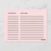 赤面ピンク書道ブライダルシャワーレシピカード ポストカード (裏面)