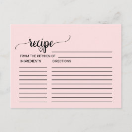 赤面ピンク書道ブライダルシャワーレシピカード ポストカード
