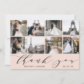 赤面ピンク書道台本フォトコラージュ サンキューカード (正面)