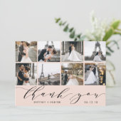 赤面ピンク書道台本フォトコラージュ サンキューカード (スタンド正面)