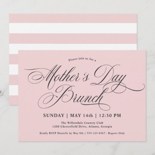 赤面ピンク書道母の日ブランチ 招待状 (正面/裏面)