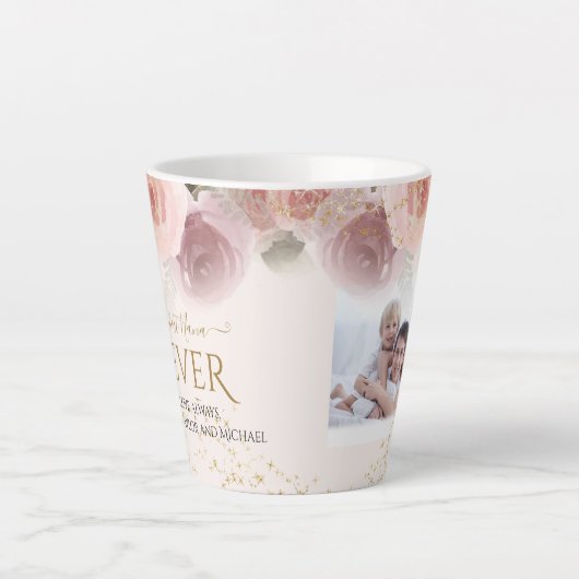 赤面ピンク最高のフローラナーエバー金ゴールドスターフォト カフェラテマグ (正面)